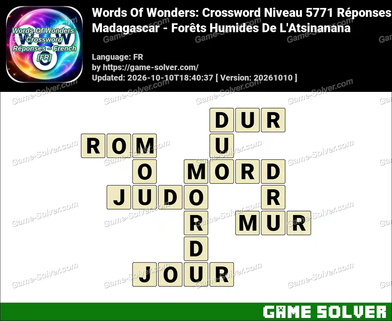 Words Of Wonders: Crossword Niveau 5771 Réponses – Madagascar – Forêts Humides De L’Atsinanana